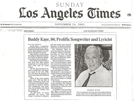 Buddy Kaye LA Times Obituary